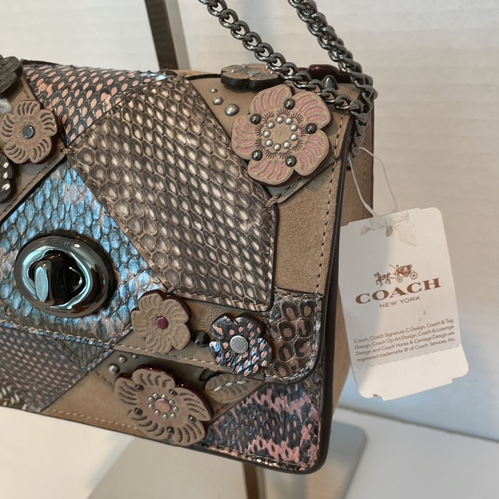 NWT Coach Bowery Tearose Crossbody Patchwork Snakeskin with Dust Bag